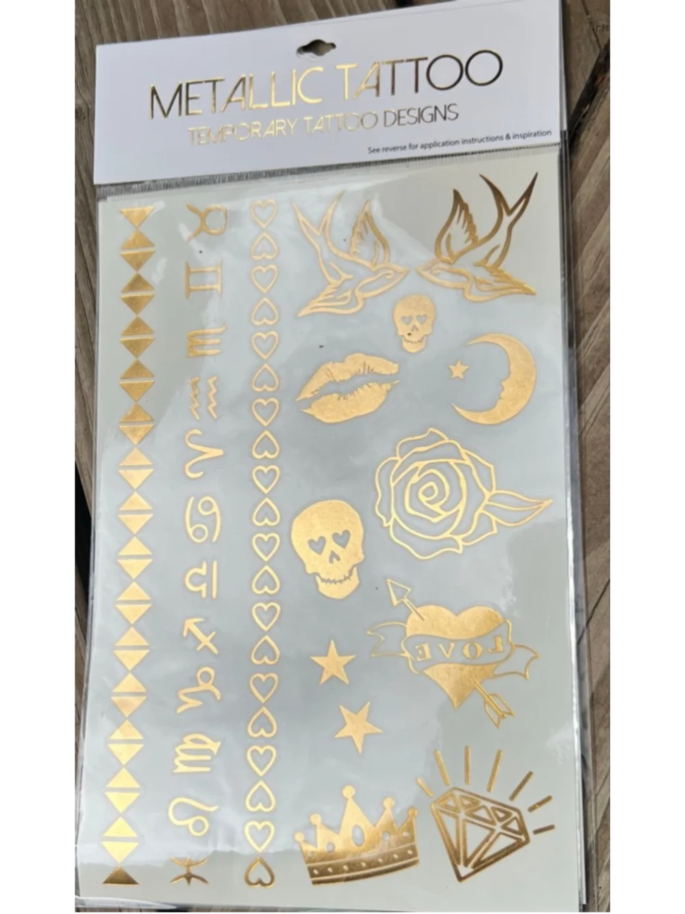 Temporary Metallic Tattoo Designs Gold Silver lot of 8 sheets